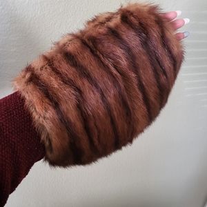 Vintage Brown Faux Fur Muff with Purse compartment